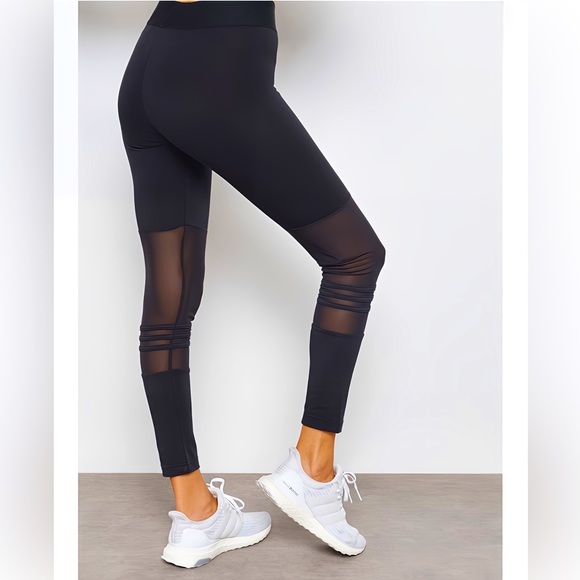 Adidas Leggings in Black Stretch Cotton with Mesh Inset on Legs Size S - Picture 2 of 4